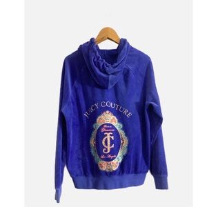 JUICY COUTURE VELOUR VINTAGE Y2K ZIP UP HODDIE BLUE SIZE LARGE